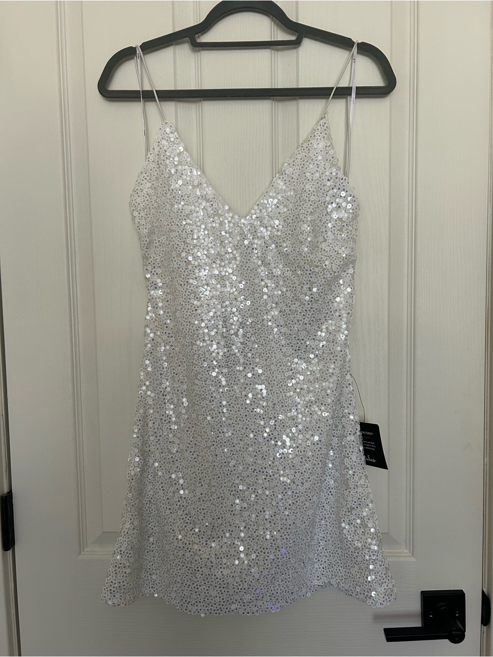 Lulu's Silver Sequin Slip Dress with Spaghetti Straps NWT